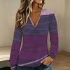 Plus Size Women V Neck Lantern Long Sleeve Top Color Block Print Slim Fit Casual Blouse