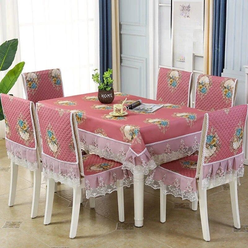 Einfarbiger Spitzen-Stuhlbezug im europäischen Stil, Esstisch- und Hockerbezug, Haushalts-Esstischdecke, Stuhlrückenlehne-Tuch