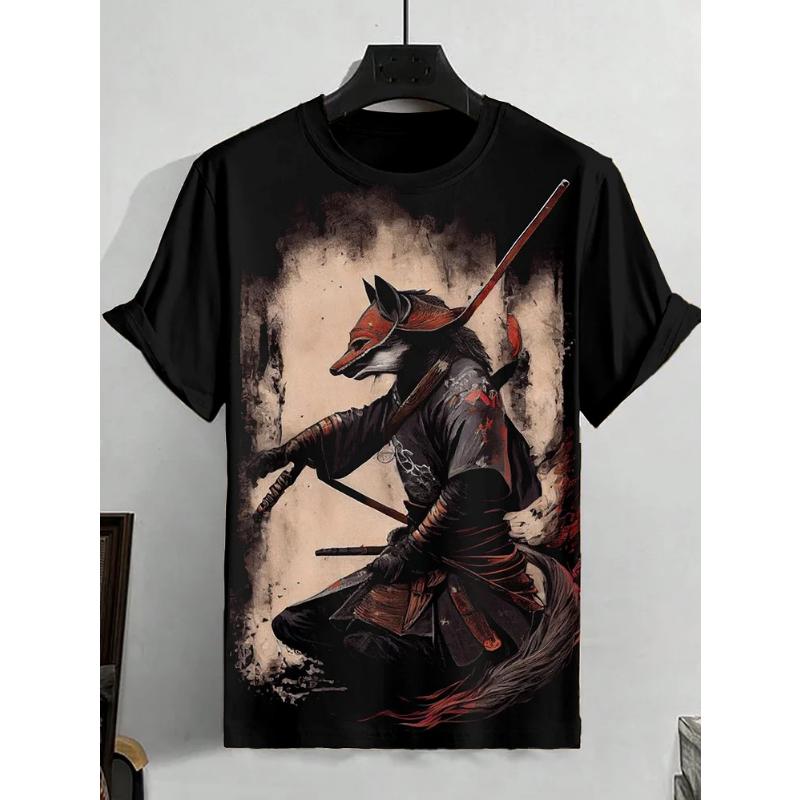 Men's Japanese Ukiyo-E Printed T Shirts Short Sleeved Tee Tops 3D Print O-Neck Shirts Party Summer Casual Men's Clothing Apparel