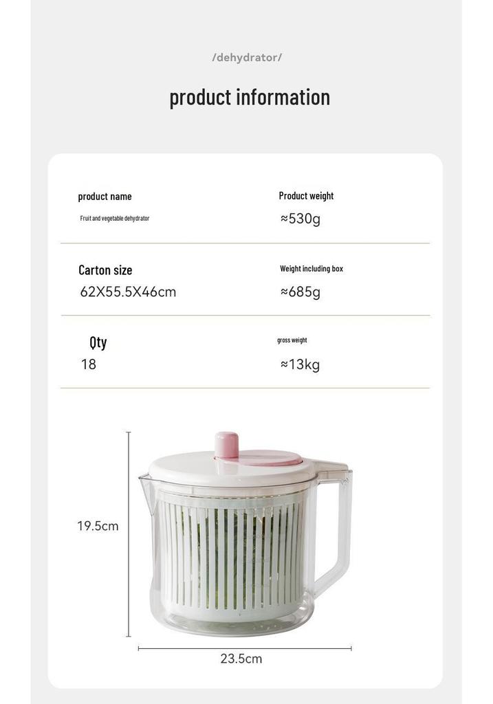 Food-Grade Manual Vegetable Dehydrator & Salad Spinner