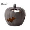 Unique Halloween Party Favors Pumpkin Resin Figurine, Bat Hollow Out Lantern with Creepy Fireplace Accents Warm Light, Spooky Indoor Outdoor