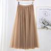 Qooth Women's Slim Skirt Mid Length Gauze Skirt Summer Simple Casual Skirt Fashion Full Dance Skirt QT2588