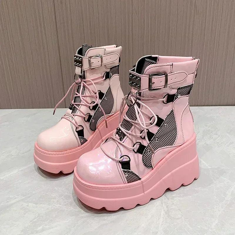 Fashion Women's Boots 2025 Autumn Women Ankle Boots Platform Wedges High Heels Short Boots New Fashion Design Zip Cosplay Shoes of Women