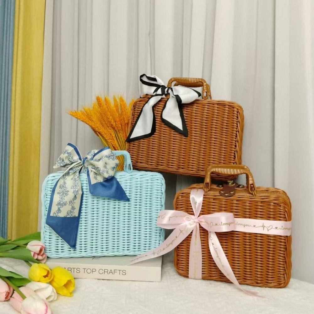 Household Picnic Woven Baskets Retro Jewelry Cosmetic Storage Case Wedding Suitcase ‘  Makeup