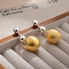 Minimalist Two-Tone Brushed Ball Drop Earrings Mixed Metal Polished & Matte Stud Earrings for Women Fashion Jewelry