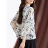 Summer New Round Neck Printed Silk Short-sleeved T-shirt Women's Mulberry Silk Design Loose Top Thin