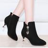 Short Boots Women's New Velvet Pointed Women's Shoes Autumn and Winter Medium Heel Short Tube Stiletto High Heels Martin Boots