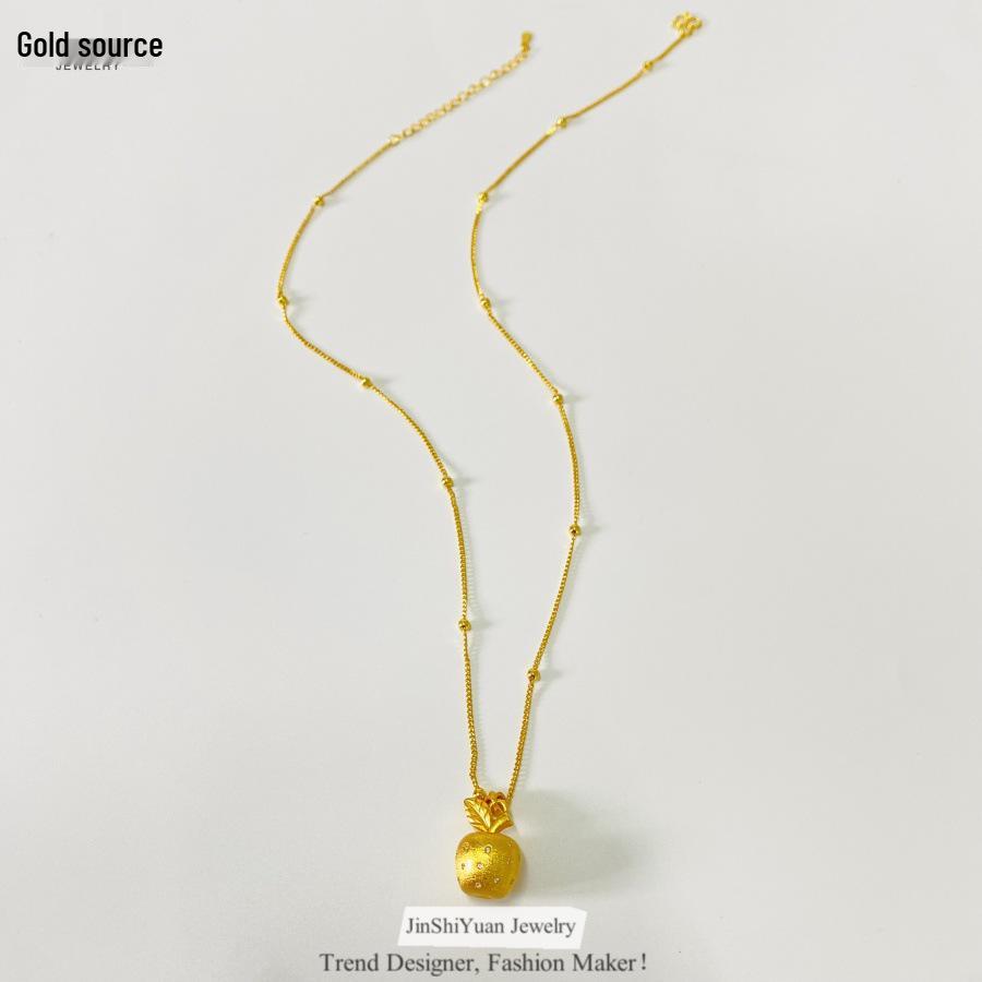 Seiko Damen Handgefertigte Gebürstete Diamant Apfel Halskette - Sandgold Schlüsselbein Kette Weihnachtsgeschenk