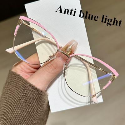 Metal Frame Anti Blue Light Glasses Cat Eye Type Non Prescription Protective Goggles Decorative Flat Glasses