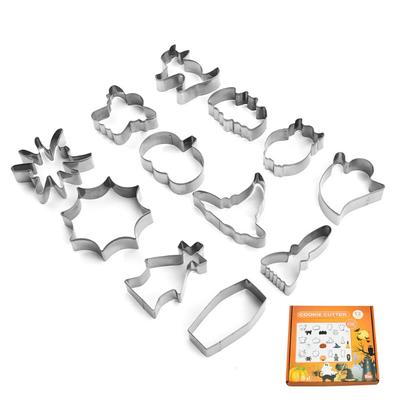12pcs Halloween Cookie Mold Set Pumpkin Bat & Wizard Hat Shapes Durable Easy Clean for Fun Baking Activities Cookie Tools