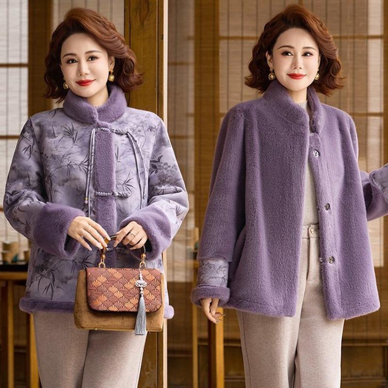 Winter Mother's Top Fleece Thickened Warm Jacket Medium and Old Women's Imitation Mink Fleece Coat Winter