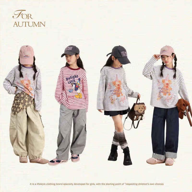 LUSON Girls' Striped Long-Sleeve T-Shirt