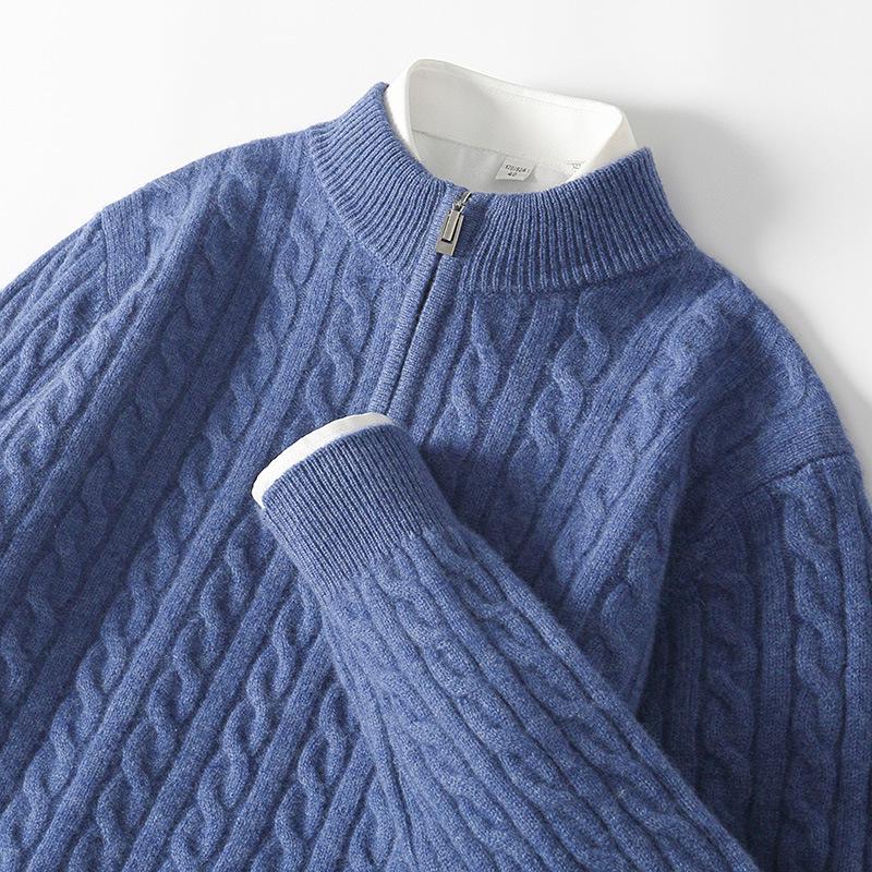 Men's 100% Wool Half-High Collar Sweater - Loose Fit, Thick Knit, Casual Business Style