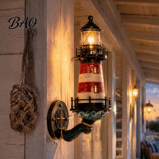 Atmosfærisk gangvegglampe Kystfyrtårnlampe, Sconce i harpiks med maritimt tema, Retro middelhavsstil Dekorativ Kreativ B&B-dekorasjon
