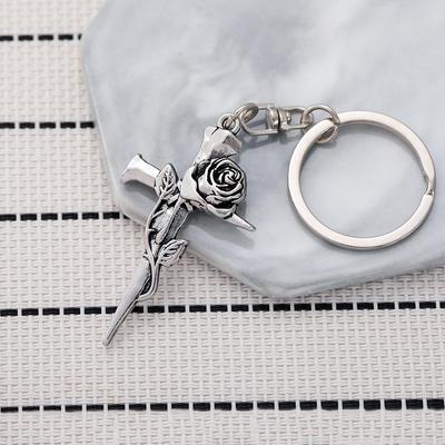 Gothic Thorn Rose Cross Keychain Dark Retro Style Fashion Metal Pendant Practical Car Bag Decoration