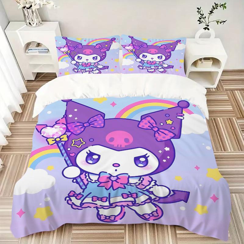 3pcs Rainbow Kuromi Bedding Set - Includes 1 Quilt Cover and 2 Pillowcases, Comfortable Bedding with Stylish Design for Bedroom H093