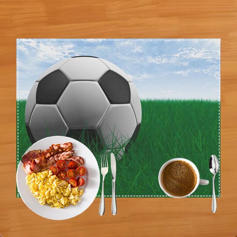 Fußballfeld Druck Platzset für Esstisch Leinen Tischgeschirr Matte Kaffeetassenuntersetzer Esstischmatten Küchenzubehör