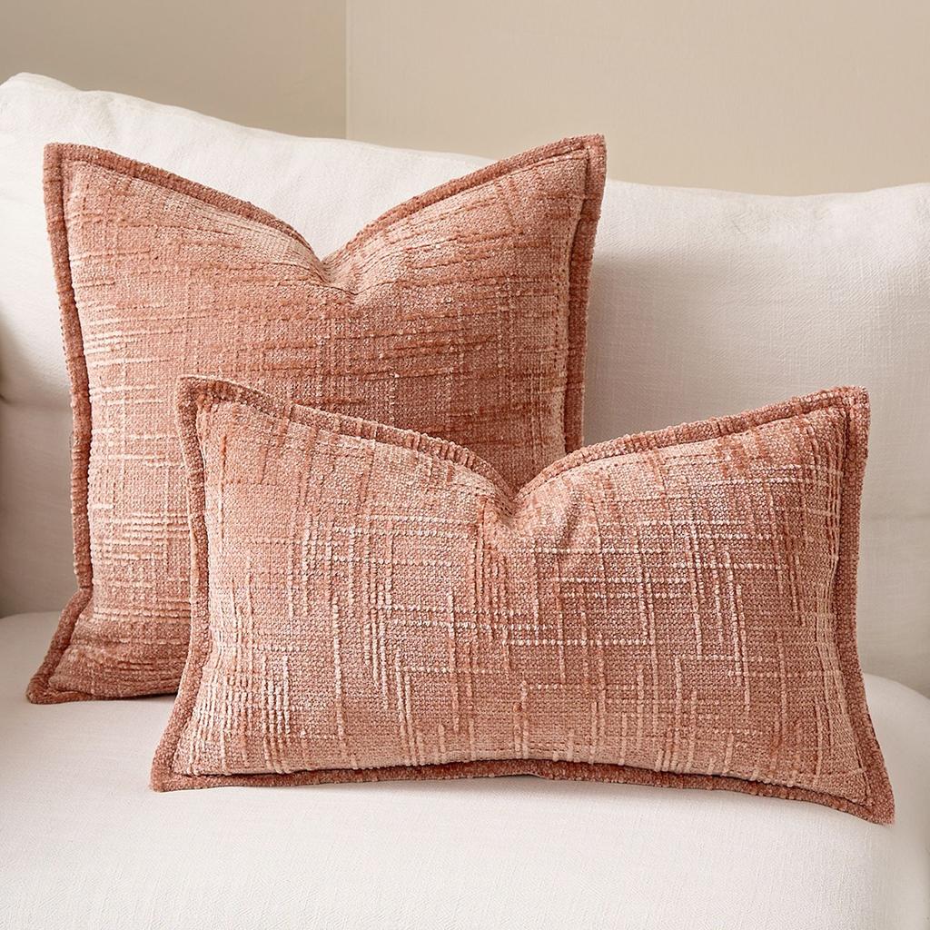 Simple Comfortable Pillow Cover Chenille Bamboo Joint Yarn Edge-Pressed Sofa Throw Pillowcase Pure Color Headboard Cushion Cover