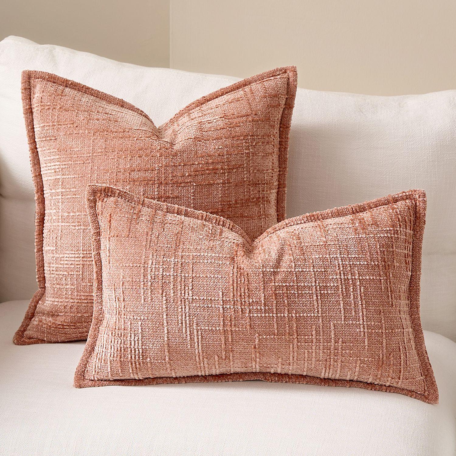 Eenvoudige Comfortabele Kussensloop Chenille Bamboe Gewrichtsgaren Rand Gedrukt Bank Gooi Kussensloop Effen Kleur Hoofdeinde Kussensloop 50x50cm