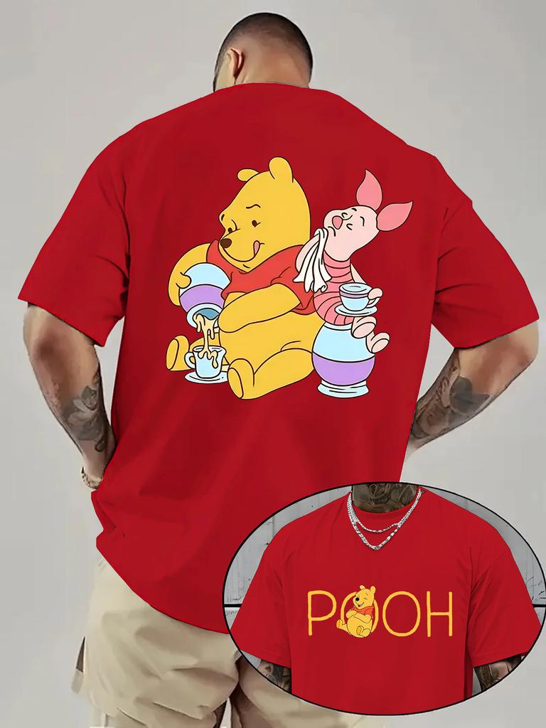 T-shirt Estiva da Uomo Disney con Fantasia Winnie the Pooh per Tempo Libero Quotidiano e Attività a Tema Unisex Cotone Manica Corta Oversize