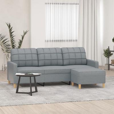 Vidaxl 3-Seater Sofa with Footstool, Light Gray, 180 Cm, Fabric