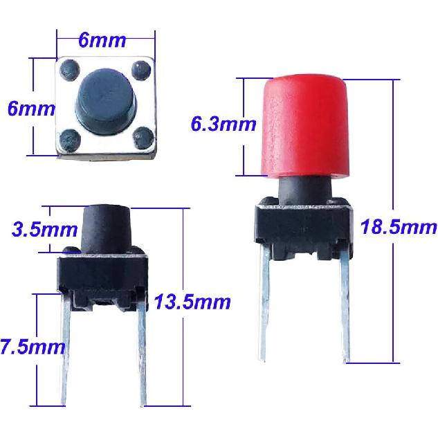 84Pcs 6×6×8mm Momentary Tactile Tact Push Button Switch with Button Caps of 7 Color,Each Color 12pcs(Black,Red,Blue,Yellow,White, Green,Gray) for