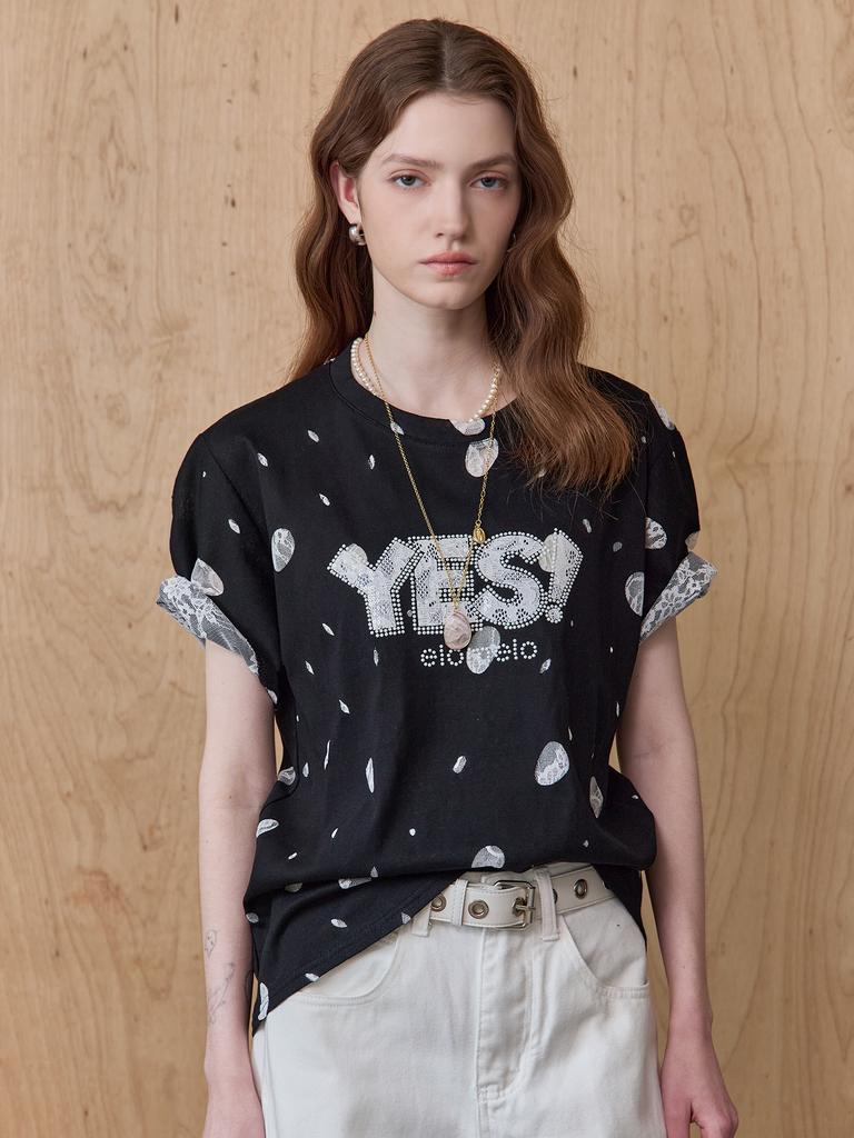 MAXZA Lace Lettering Distressed Short Sleeve T-Shirt