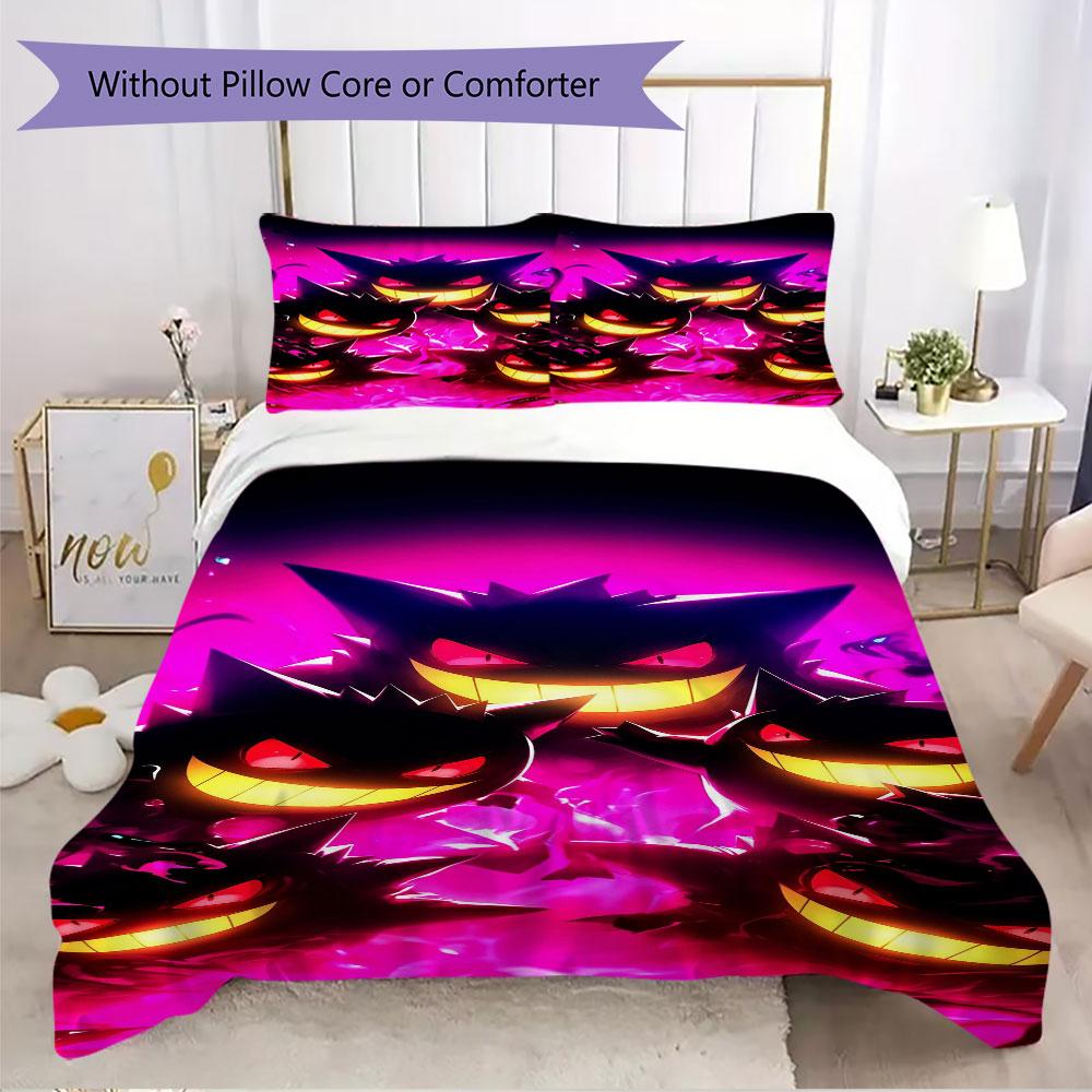 High Quality Gengar Pattern 3Pcs Duvet Cover Set Soft Microfiber Bed Set For Anime Lovers No Sheet No Comforter