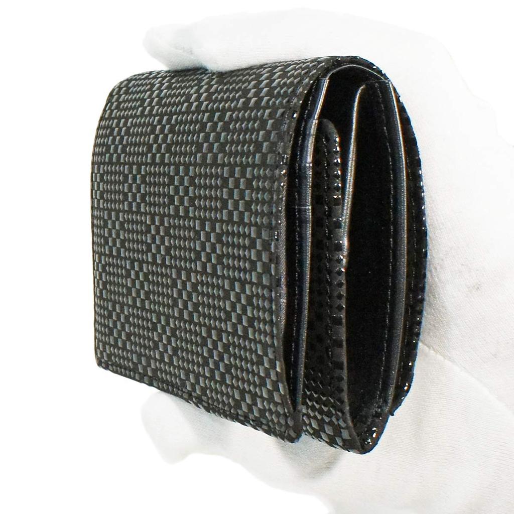 Inden Billfold Coin Black with Black Varied Ichimatsu Small [Inden-ya] Bi-fold Wallet, H, Box-type Purse, Deerskin, Lacquer, Pattern, 2204-01-167
