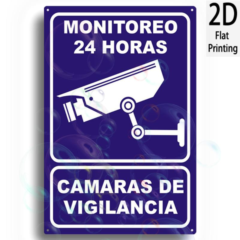 2D Flat Aluminum Sign 8x12 Sign "MONITOREO 24 HORAS" Durable Outdoor Aluminum Sign for Business And Parking Regulations