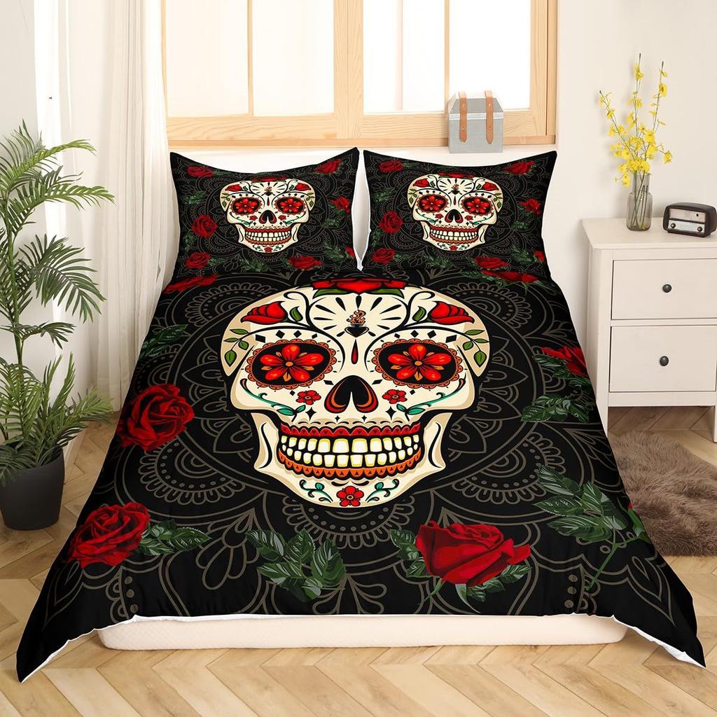 Gothic Skull Flower Three-Piece Digital Printing Bedding