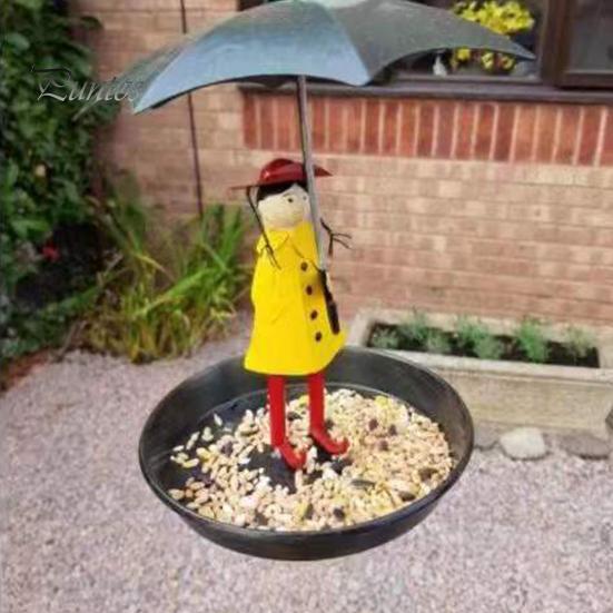 Hanging Bird Feeder Set with Metal Chain Umbrella Girl Design Light Metal Bird Feeders Easy Cleaning Feeder with Brush for Outdoor Garden Decoration