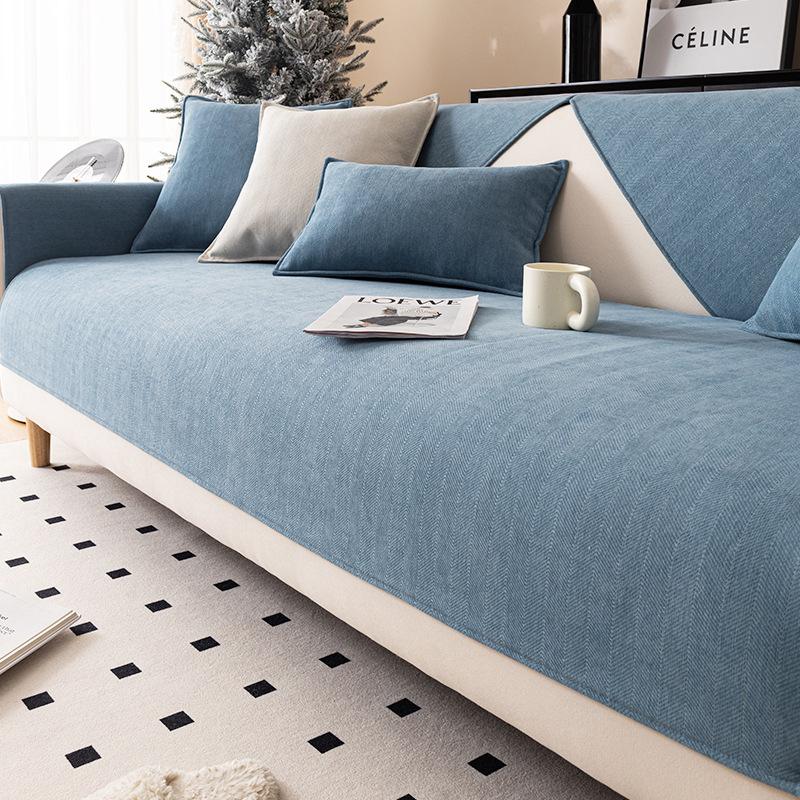 Fischgräten-Chenille-Sofa, Vier Jahreszeiten, allgemeines Sitzkissen, moderner, einfacher Sofabezug