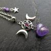 Nouveau Collier Triple Lune Étoile avec Pendentif en Cristal de Quartz Naturel