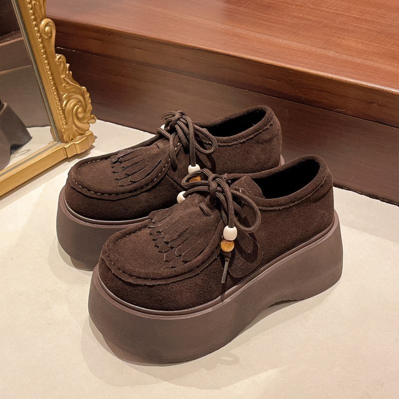 Fashion 2025 NEW Women's Fashion Casual Shoes Round Head Lace-up Shoes To Increase The Waterproof Platform Single Shoes