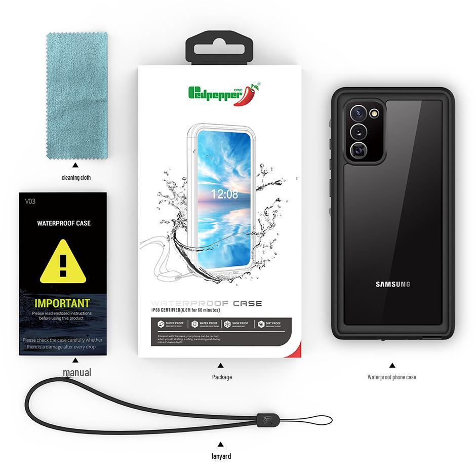 Red Pepper Waterproof Samsung Note20 Case – Outdoor, Drop-proof, Transparent, Full Coverage Protection for Swimming and Cycling