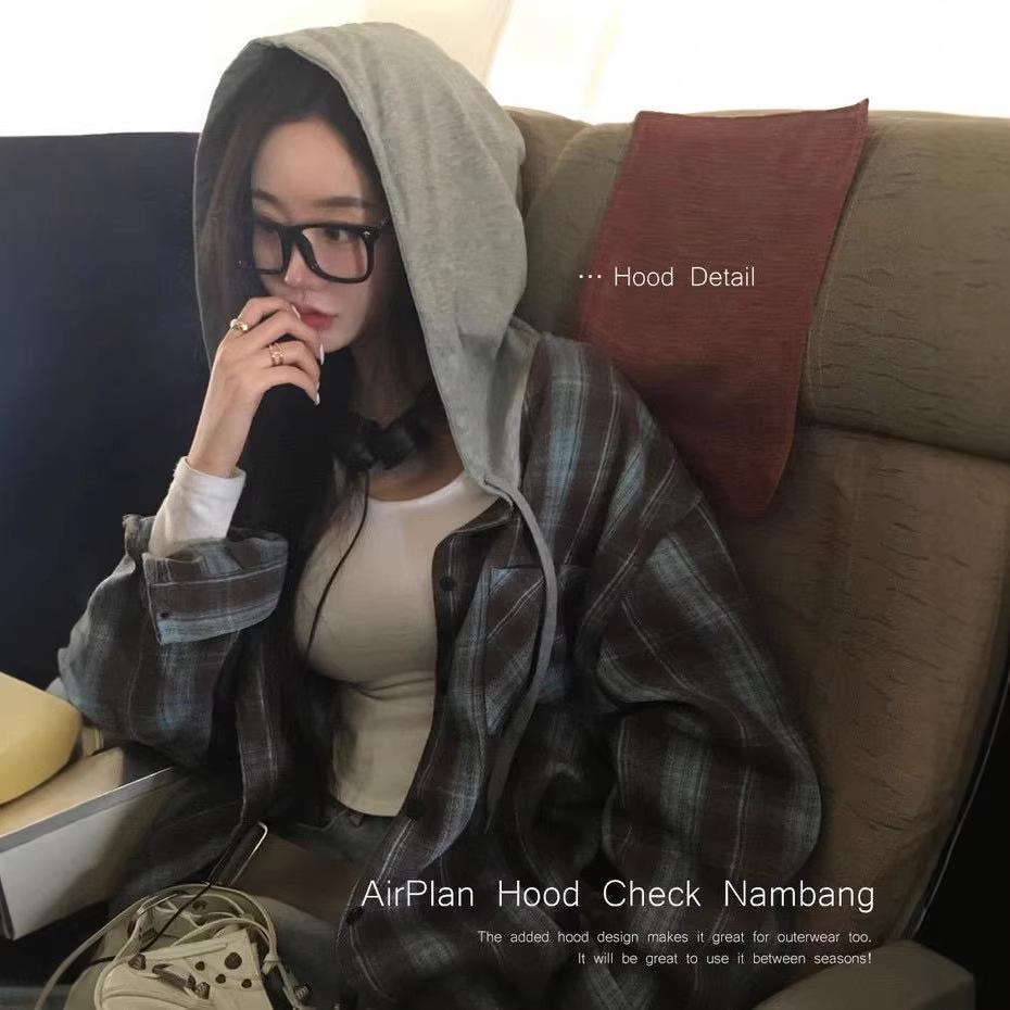 Bell*de Women s Plaid Patchwork Hooded Shirt Jacket - American Retro, Boyfriend Style, Casual, Loose Fit, Spring/Summer. One Size