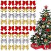12pcs Christmas Flocking Bow Pendant Holiday Wedding Party Bow Decoration Exquisite Christmas Tree Bow Christmas Decorations
