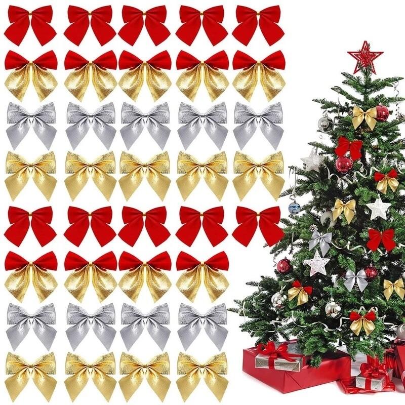 12pcs Christmas Flocking Bow Pendant Holiday Wedding Party Bow Decoration Exquisite Christmas Tree Bow Christmas Decorations