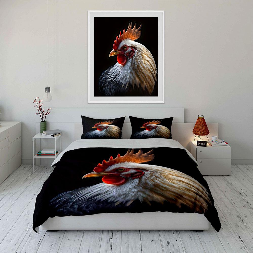 Elegant Rooster Portrait Detailed Feathers Duvet Cover Set With 3D Printing Design Soft Polyester Bedding Set All-Season Comfort