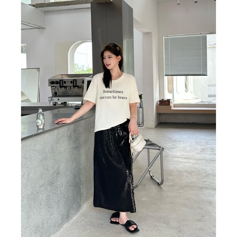 Сияющая Элегантная Прямая Юбка Большого Размера с Блестками XXL