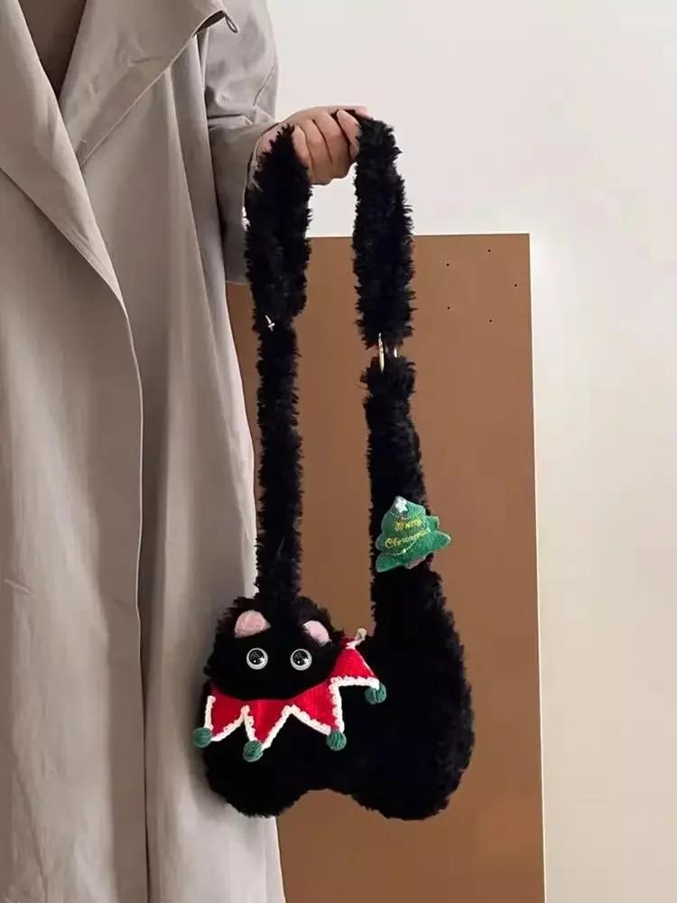 Lovely Christmas Cat Women Bag Furry Autumn Winter Fashion Shoulder Bag Purses and Handbags Girls Bags