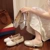 French flat-bottomed rhinestone light-mouth silver single shoes women's summer 2025 new fairy style with skirt one-word Mary Jane shoes