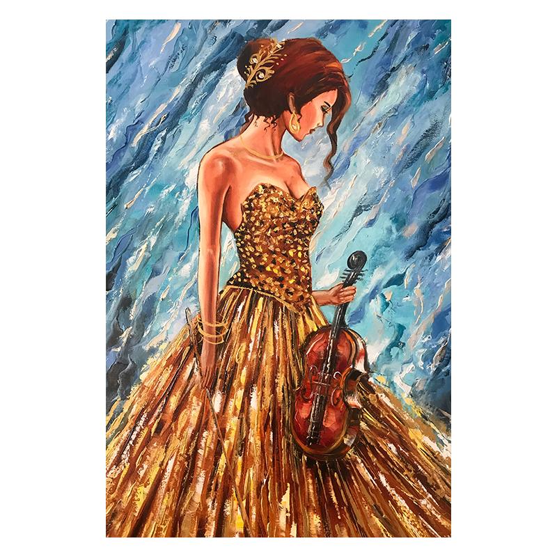 

Девушка-музыкант, музыкальный инструмент, картина маслом, печать на холсте, современный настенный художественный постер, красочные фотографии для комнаты, домашний декор 21x30cm No Framed