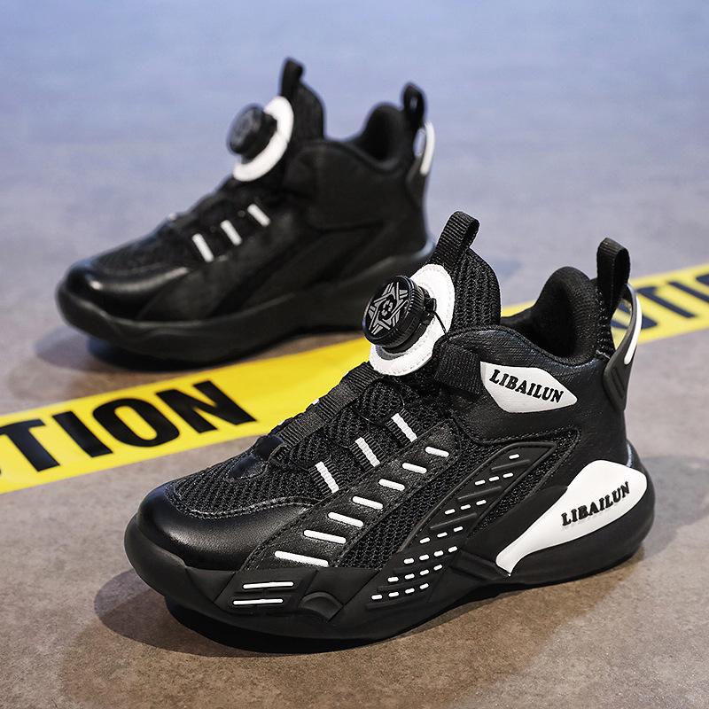 Children's Sports Shoes Boys Rotating Buttons 2025 New Spring Mesh Breathable Older Children's Youth Basketball Shoes Men
