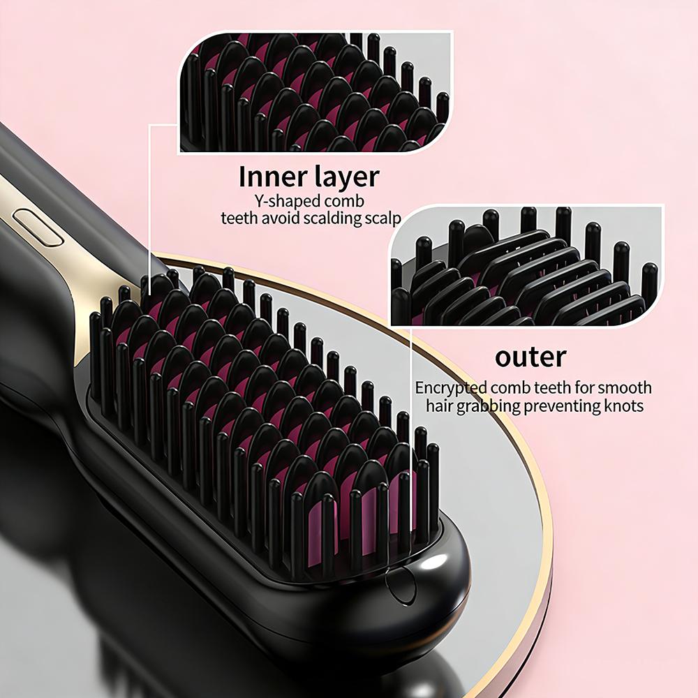 Wireless Hair Straightener Brush Heating Hot Comb Electric Hair Straightening Curly Multifunctional Iron Brush Comb Curler