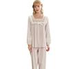 Cute Princess Pajama Set Women Victorian Lace Ruffle Sleepwear Romantic Cotton Loungewear with Bow Sweet Homewear Jogger Pants