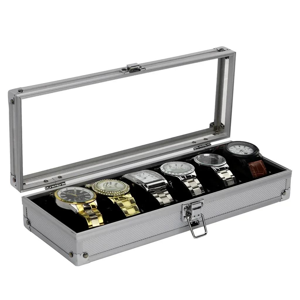 Jewelry Watches Display Storage Box Useful Aluminium Watches Box 12 Grid Slots Square Case Suede Inside Rectangle Watch Holder