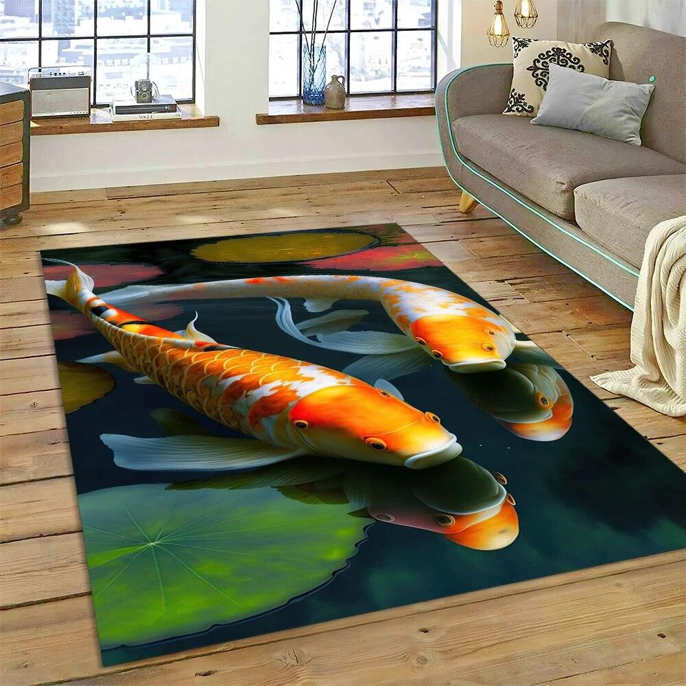 Naturalize Koi Carp  Yin Yang Fish Cartoon Carpet Rug for Home Living Room Bedroom Sofa Doormat Decor,Kids Area Rug Non-slip Mat