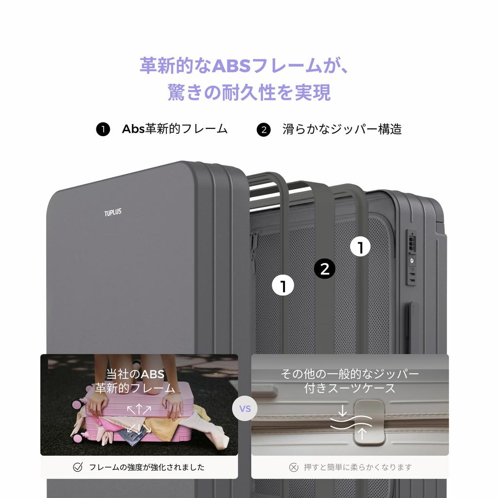 TUPLUS Carry-on Suitcase, Small Size, Ultra-Lightweight, Quiet, HINOMOTO, Made In Japan, Casters, Shockproof, TSA Lockable, 113L, Gray